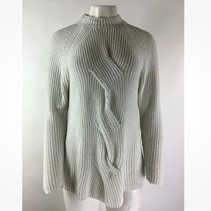 J Jill Sz S Chenille Twist Front Ribbed Knit Sweater White Polyester Pullover